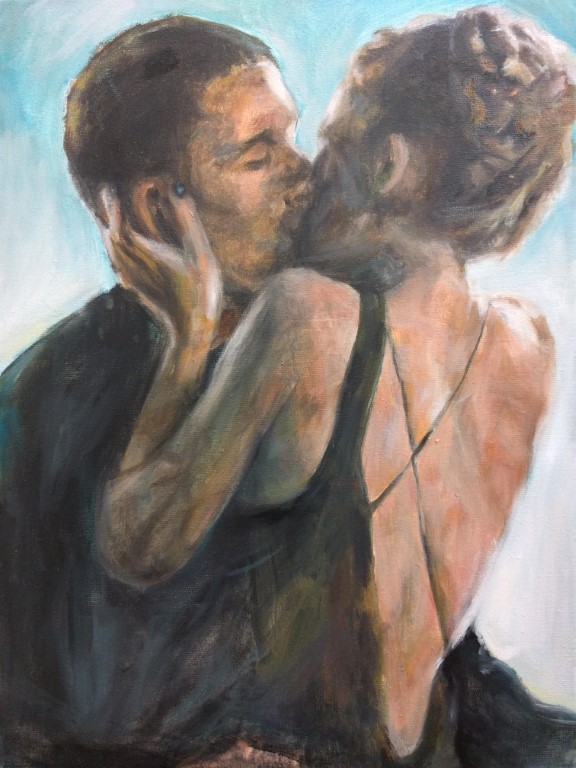 Olieverfschilderij kussend koppel